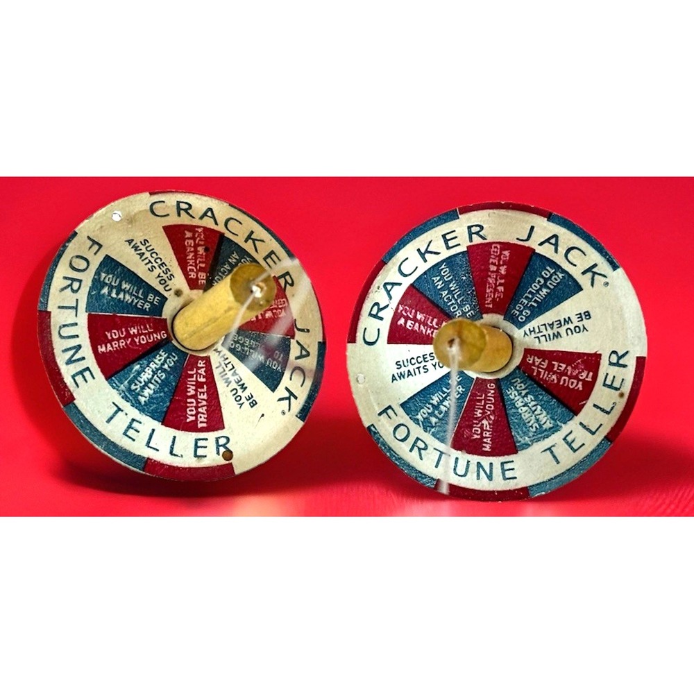 2 Cracker Jack Fortune Teller Tops Christmas Ornaments Reproduction Recot 2002